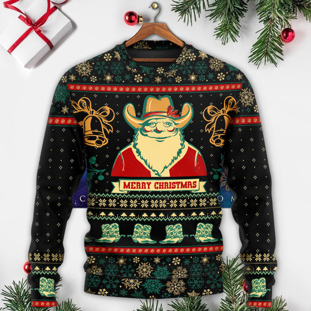 Christmas Cowboy Santa Old West Sweater For Holiday Parties Family Gatherings And Seasonal Gift Giving