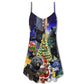 Bear Family Santa Merry Christmas V-Neck Sleeveless Cami Dress For Festive Events And Casual Summer Styling