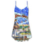 Lighthouse Santa Through Storm V-Neck Sleeveless Cami Dress For Festive Events And Casual Summer Styling