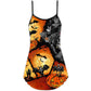 Halloween Bat Pumpkin Scary V-Neck Sleeveless Cami Dress For Costume Parties Festivals And Creative Casual Wear