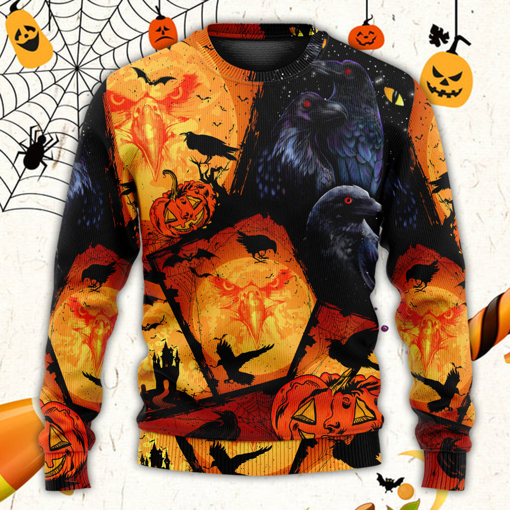 Halloween Raven Pumpkin Night Sweater For Fantasy Fans Casual Outings And Weekend Adventures