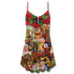 Santa Cowboy Red Style Merry Christmas V-Neck Sleeveless Cami Dress For Festive Events And Casual Summer Styling