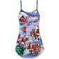 Santa Night Gift Painting V-Neck Sleeveless Cami Dress For Vacations Parties And Expressive Warm Weather Styling