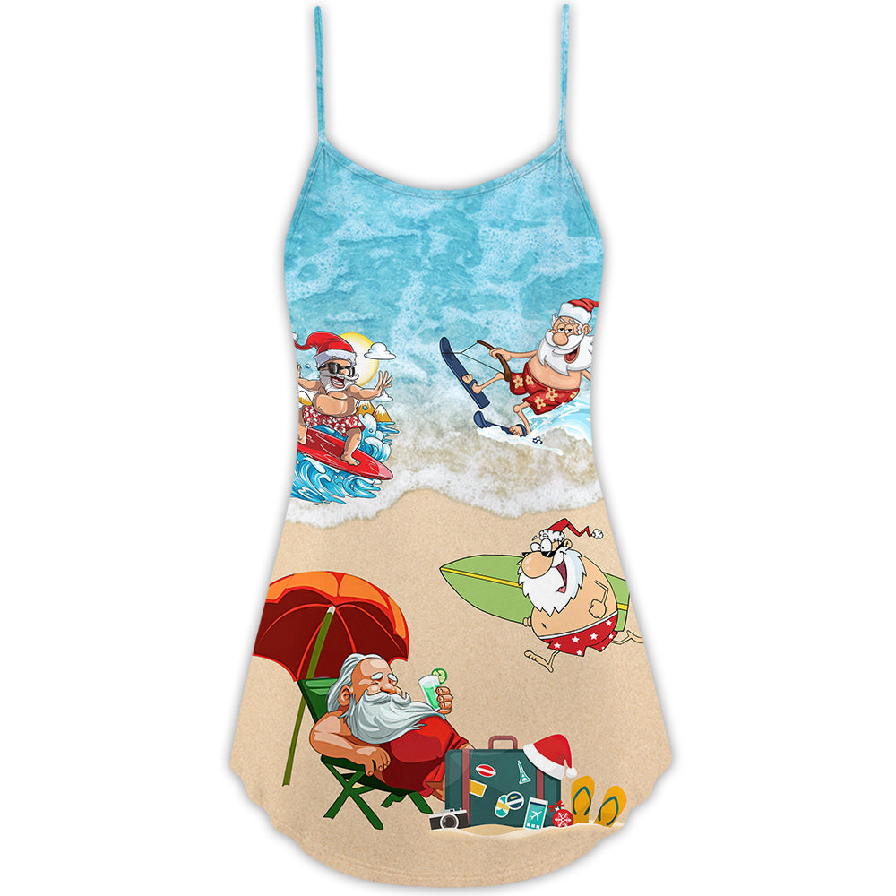 Christmas Santa At The Beach V-Neck Sleeveless Cami Dress For Festivals Travel And Relaxed Casual Summer Wear