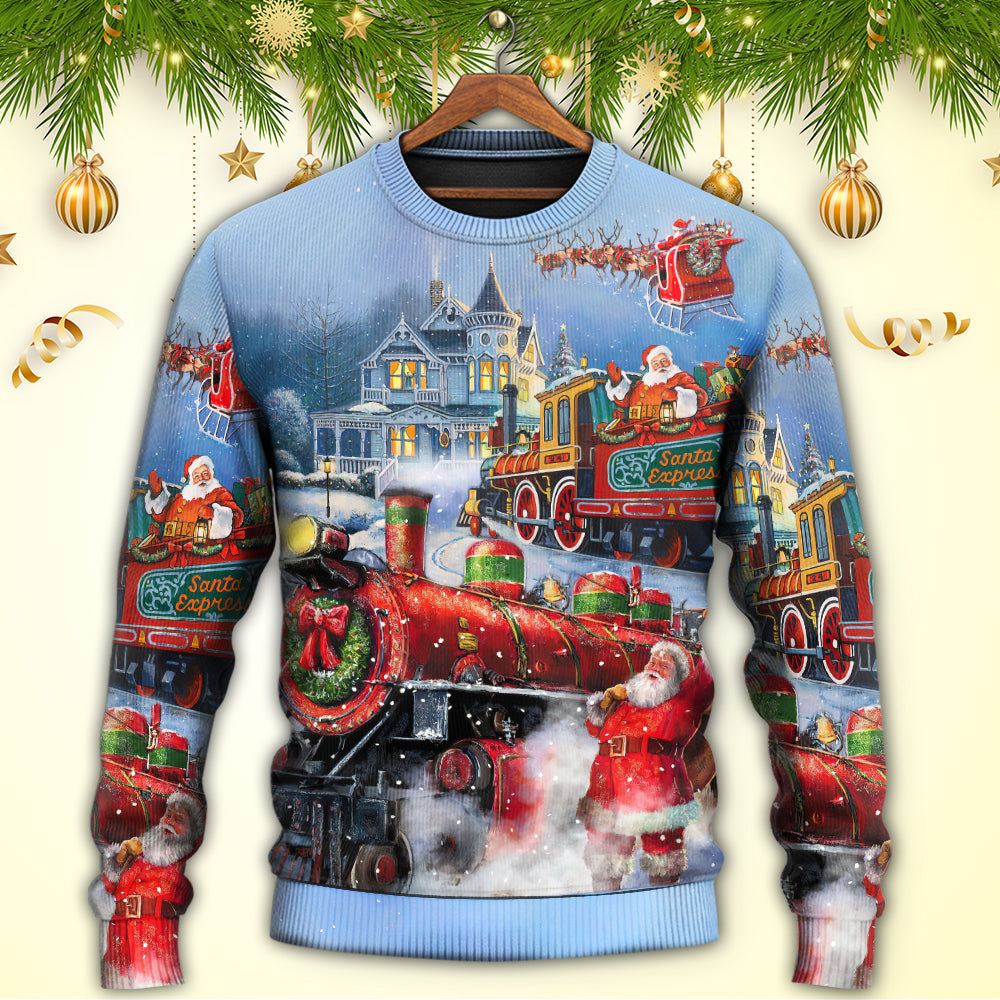 Christmas Santa Train Gift Painting Sweater For Family Gatherings Winter Travel And Everyday Seasonal Comfort