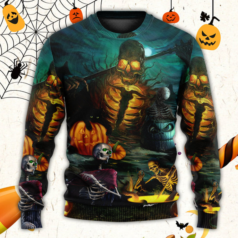 Halloween Skull Dark Night Sweater For Art Fans Travel Parties And Distinctive Casual Style