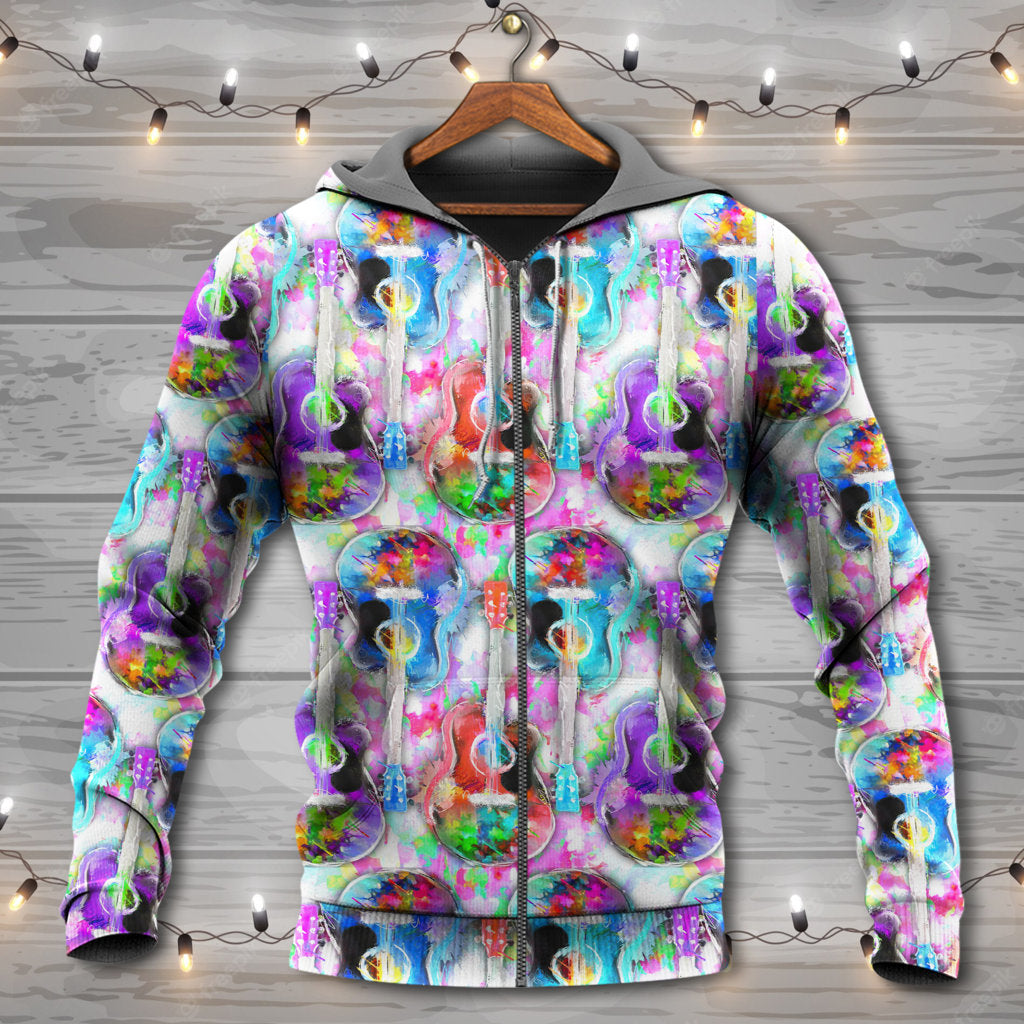 Guitar Color Mix Artistic Hoodie For Musicians Outdoor Activities And Creative Gift Ideas