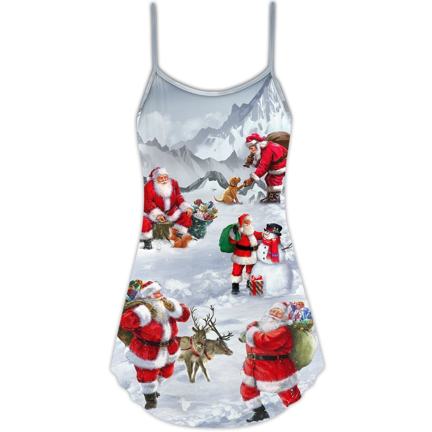Santa Snow Mountain Art V-Neck Sleeveless Cami Dress For Summer Events And Comfortable Everyday Style
