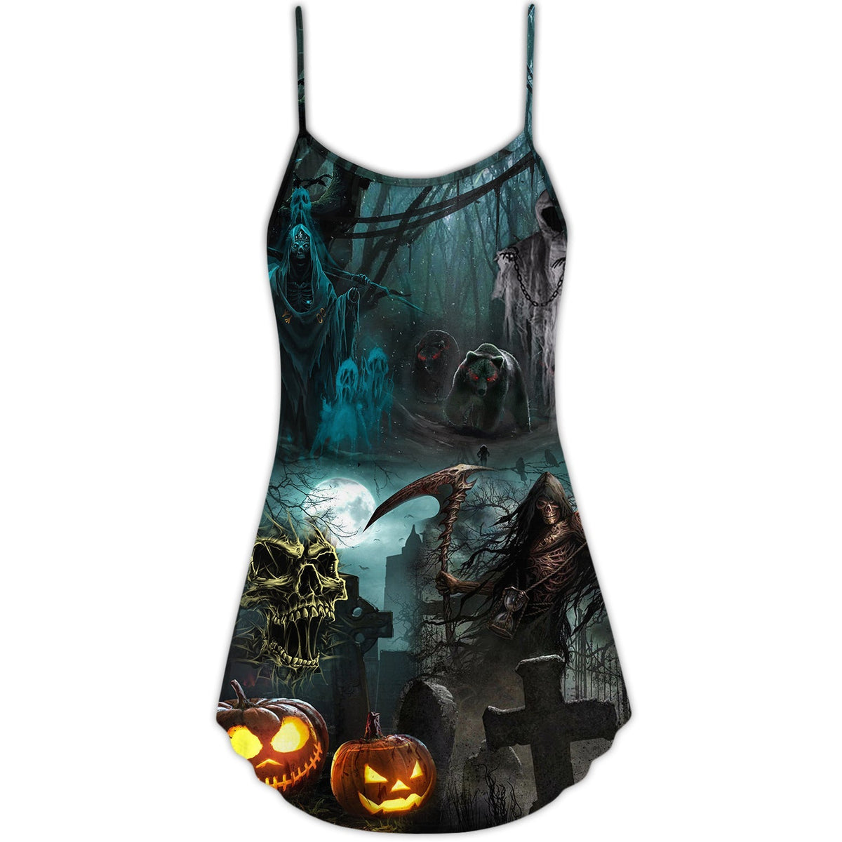 Halloween Ghost Dark Pumpkin Scary – Women's Summer Sleeveless V-Neck Camisole Dress