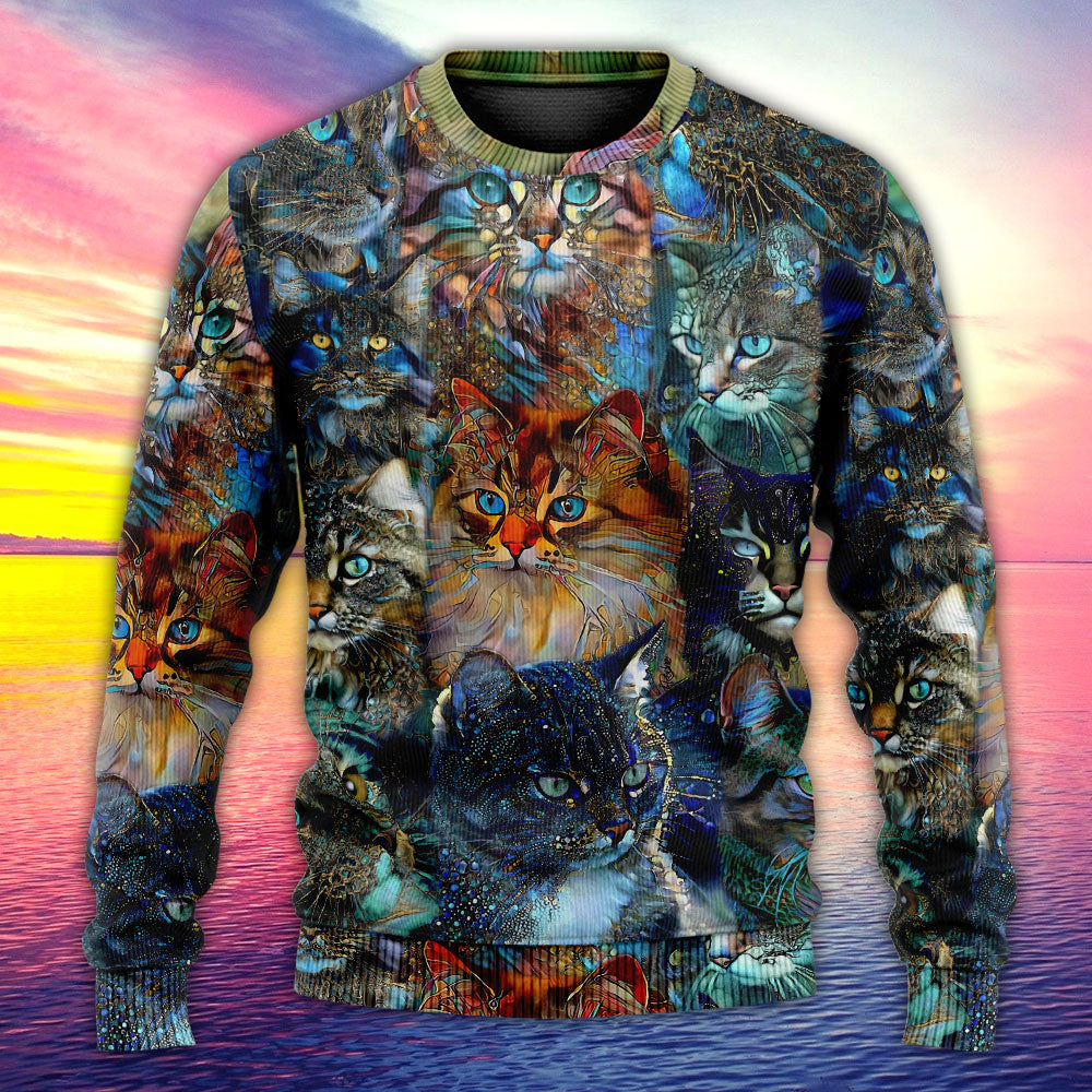 Colorful Cat Glass Sweater For Animal Inspired Style Events And Comfortable Daily Wear