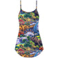 Colorful Dinosaur Art Style V-Neck Sleeveless Cami Dress For Animal Lovers Beach Trips And Relaxed Everyday Wear