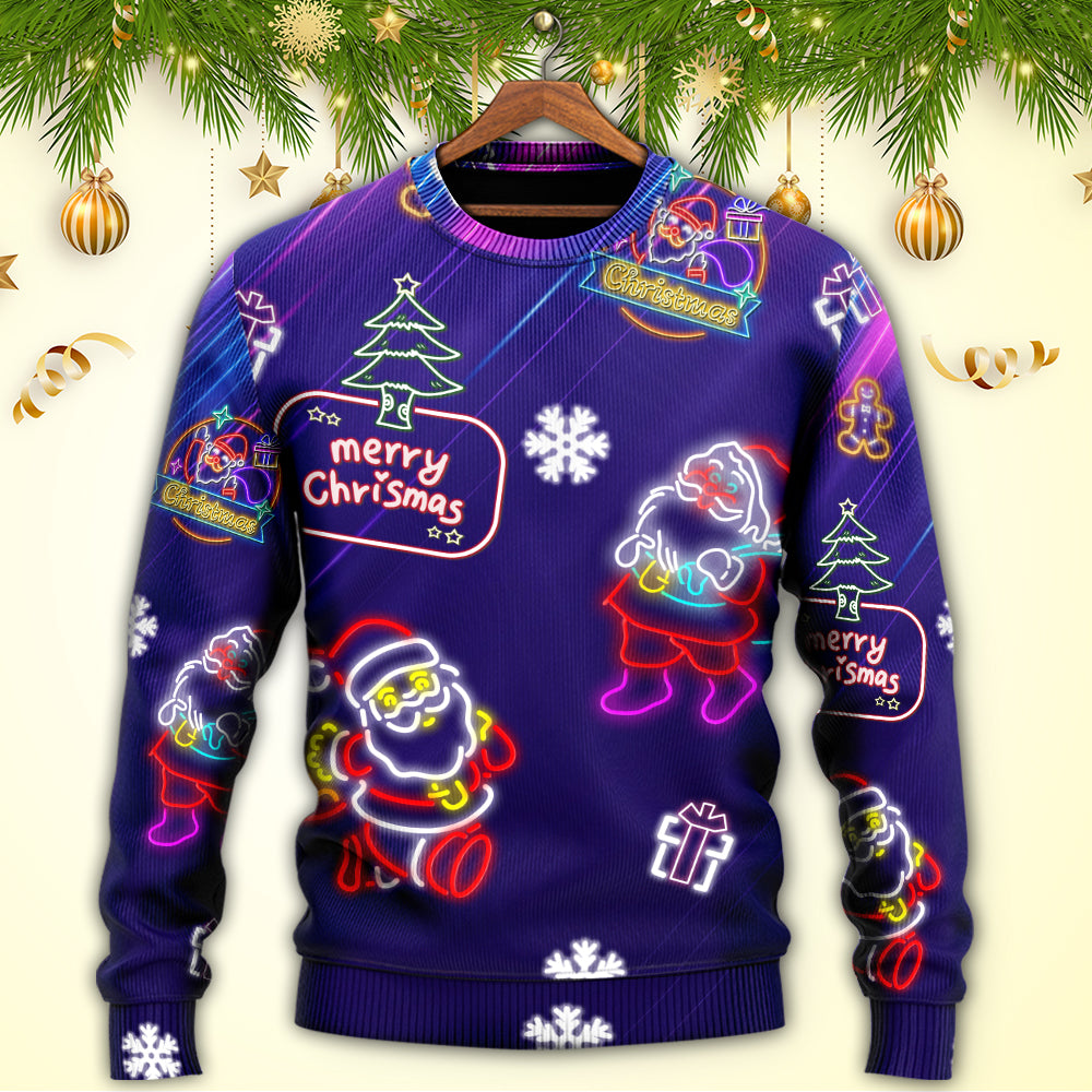 Christmas Santa Neon Light Party Sweater For Holiday Parties Family Gatherings And Seasonal Gift Giving