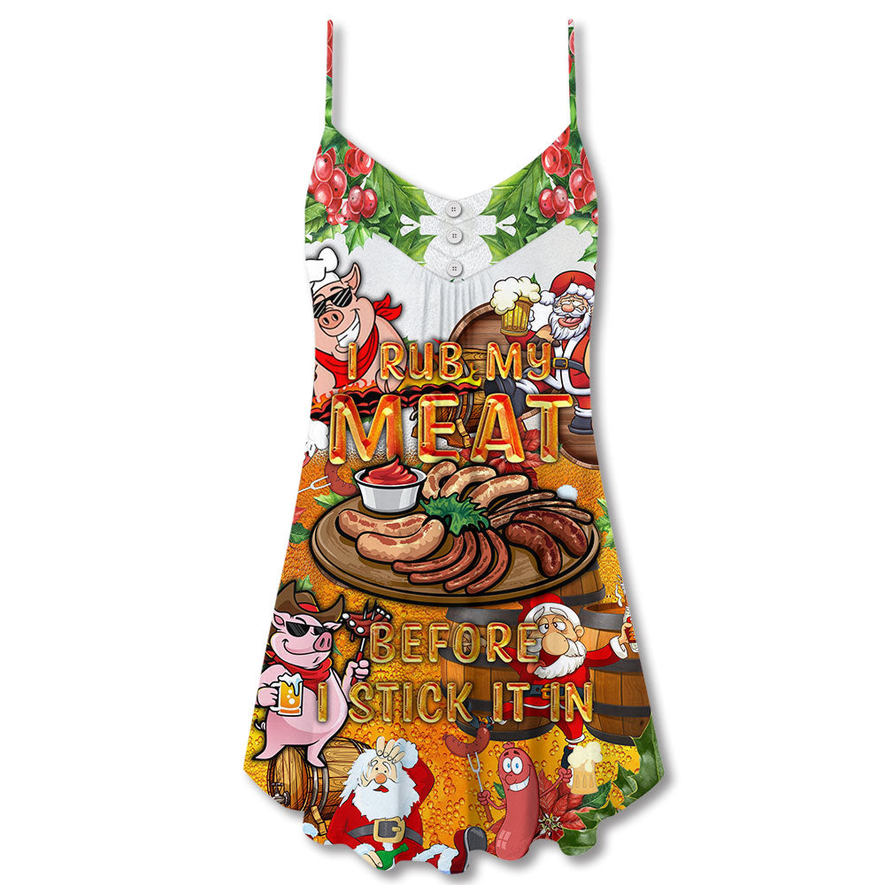 Christmas BBQ Barbecue Humor Funny V-Neck Sleeveless Cami Dress For Vacations And Casual Warm Weather Wear