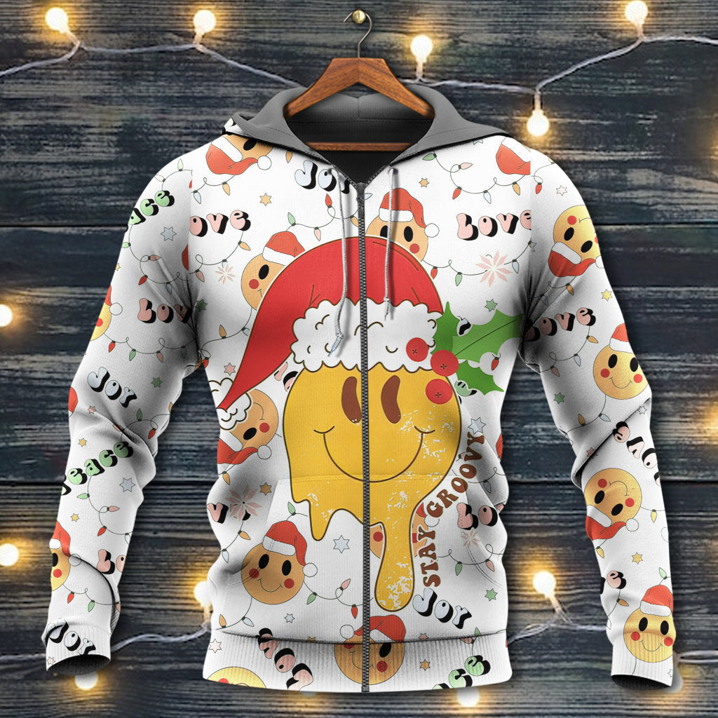 Hippie Christmas Groovy Santa Smile Face Hoodie For Seasonal Parties Casual Wear And Thoughtful Holiday Gifts