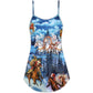 Horses And Santa Christmas Love V-Neck Sleeveless Cami Dress For Festive Events And Casual Summer Styling