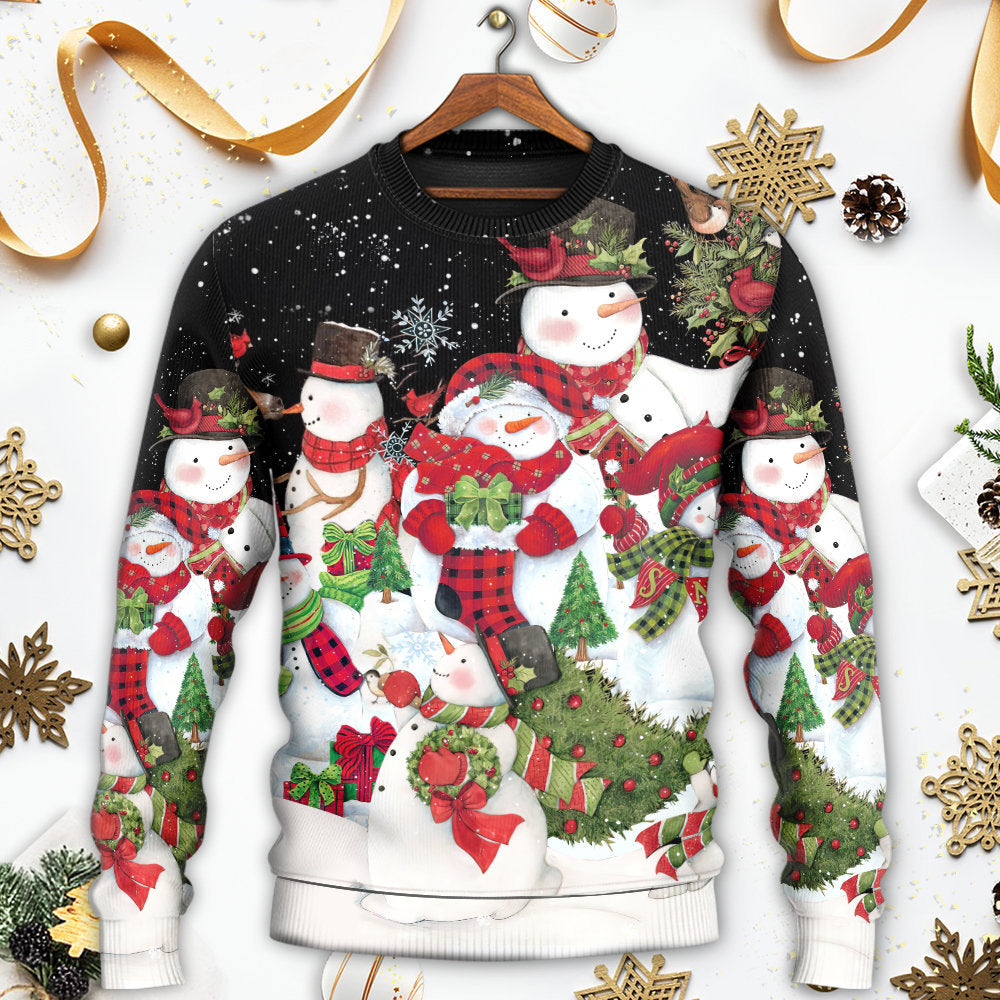 Christmas Cute Snowman Cardinal Happy Xmas Sweater For Holiday Parties Family Gatherings And Seasonal Gift Giving