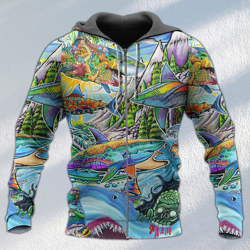 Hippie Colorful Shark Peace Hoodie For Beach Lovers Outdoor Activities And Thoughtful Gifts