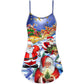 Funny Santa Happy Christmas Coming V-Neck Sleeveless Cami Dress For Festive Events And Casual Summer Styling
