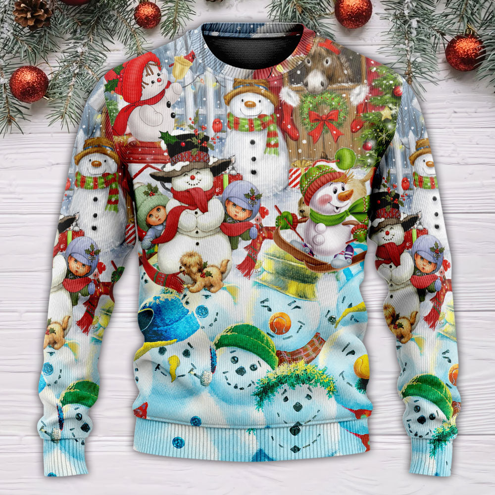Snowman Happy Farm Holiday Christmas Sweater For Winter Celebrations Family Events And Relaxed Seasonal Styling