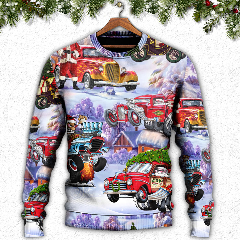 Santa Hot Rod Christmas Tree Sweater For Seasonal Parties Cozy Gatherings And Thoughtful Holiday Gifts