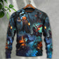 Halloween Skull Pumpkin Night Sky Sweater For Alternative Fashion Events And Thoughtful Seasonal Gifts