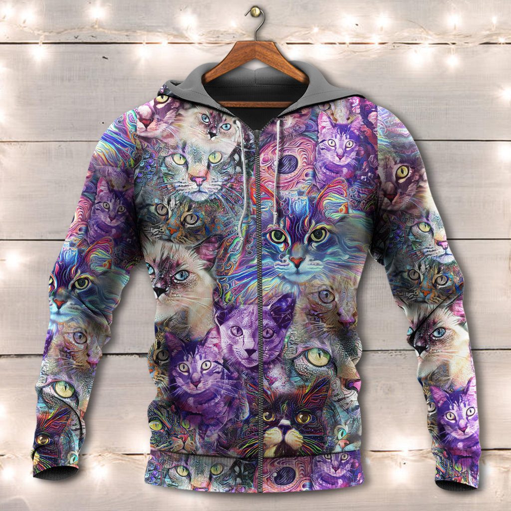 Purple Psychedelic Cat Hoodie For Festival Days Weekend Adventures And Relaxed Style