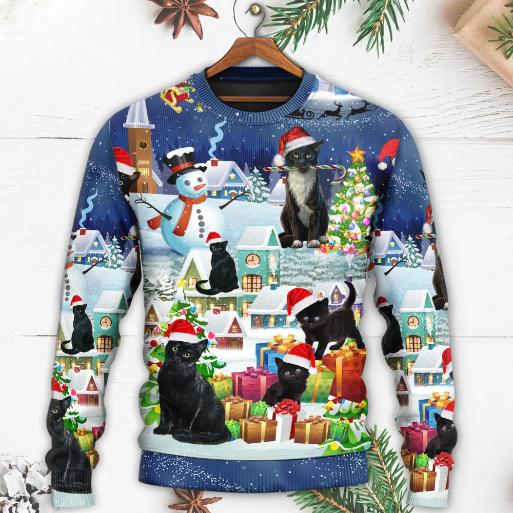 Christmas Black Cat Merry Catmas Sweater For Seasonal Parties Cozy Gatherings And Thoughtful Holiday Gifts