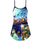 Christmas Santa Reindeer Snowman Light Art V-Neck Sleeveless Cami Dress For Summer Events And Comfortable Everyday Style