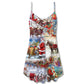 Christmas Snow Santa V-Neck Sleeveless Cami Dress For Sunny Getaways Outdoor Events And Everyday Summer Fashion