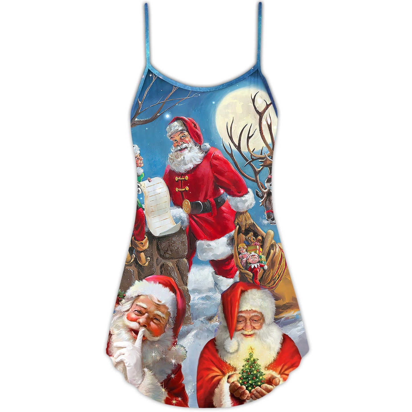 Funny Santa Elf Christmas Sky V-Neck Sleeveless Cami Dress For Festive Events And Casual Summer Styling
