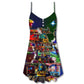 Vintage Train Merry Christmas Vibe V-Neck Sleeveless Cami Dress For Summer Events And Comfortable Everyday Style