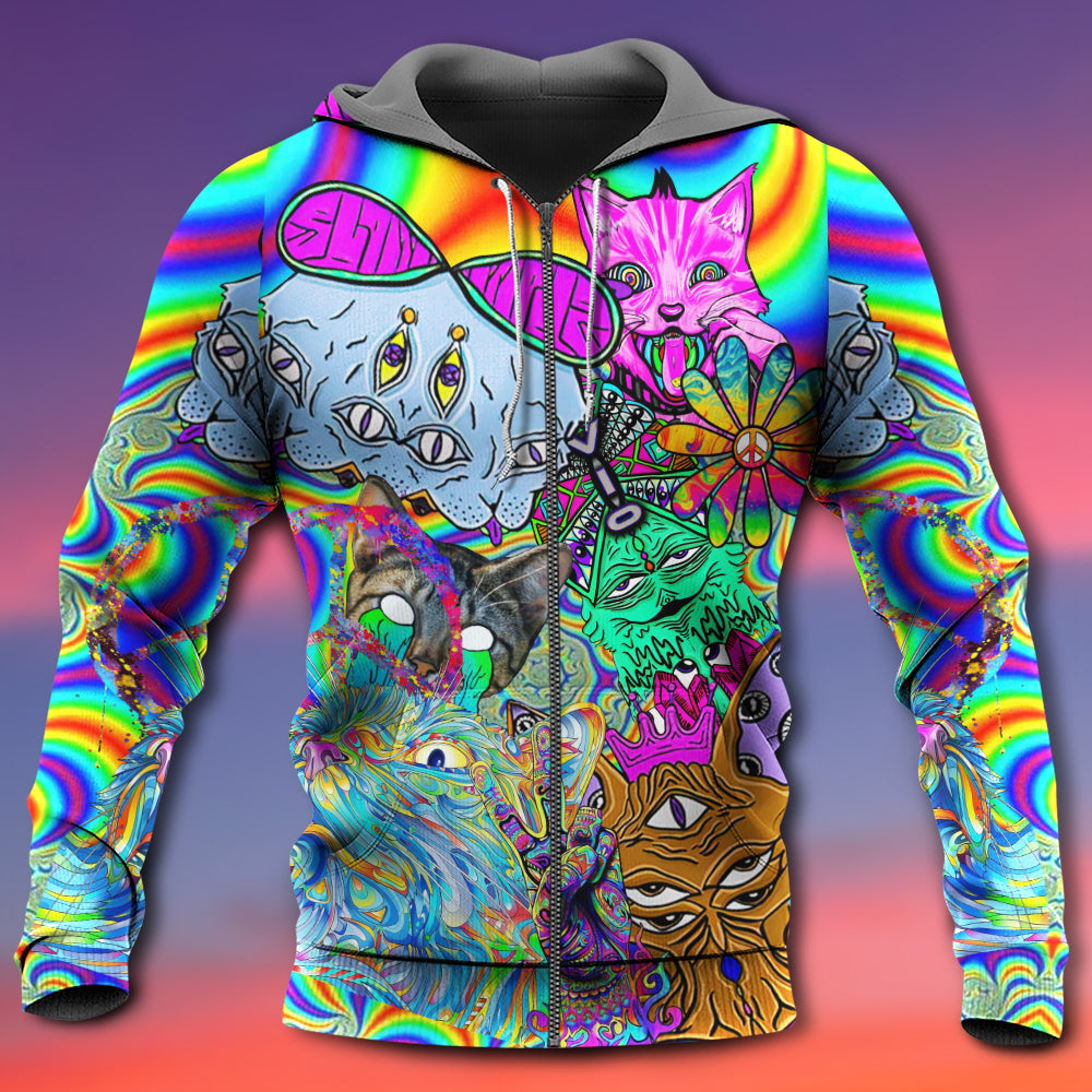 Hippie Cat Trippy Mind Hoodie For Bohemian Streetwear Festivals Travel And Everyday Comfort
