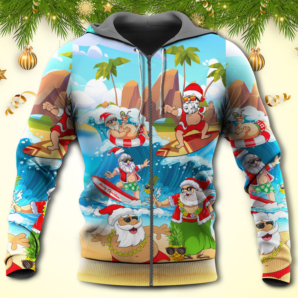 Tropical Funny Christmas Santa Beach Vacation Hoodie For Christmas Gatherings Outdoor Trips And Relaxed Seasonal Style
