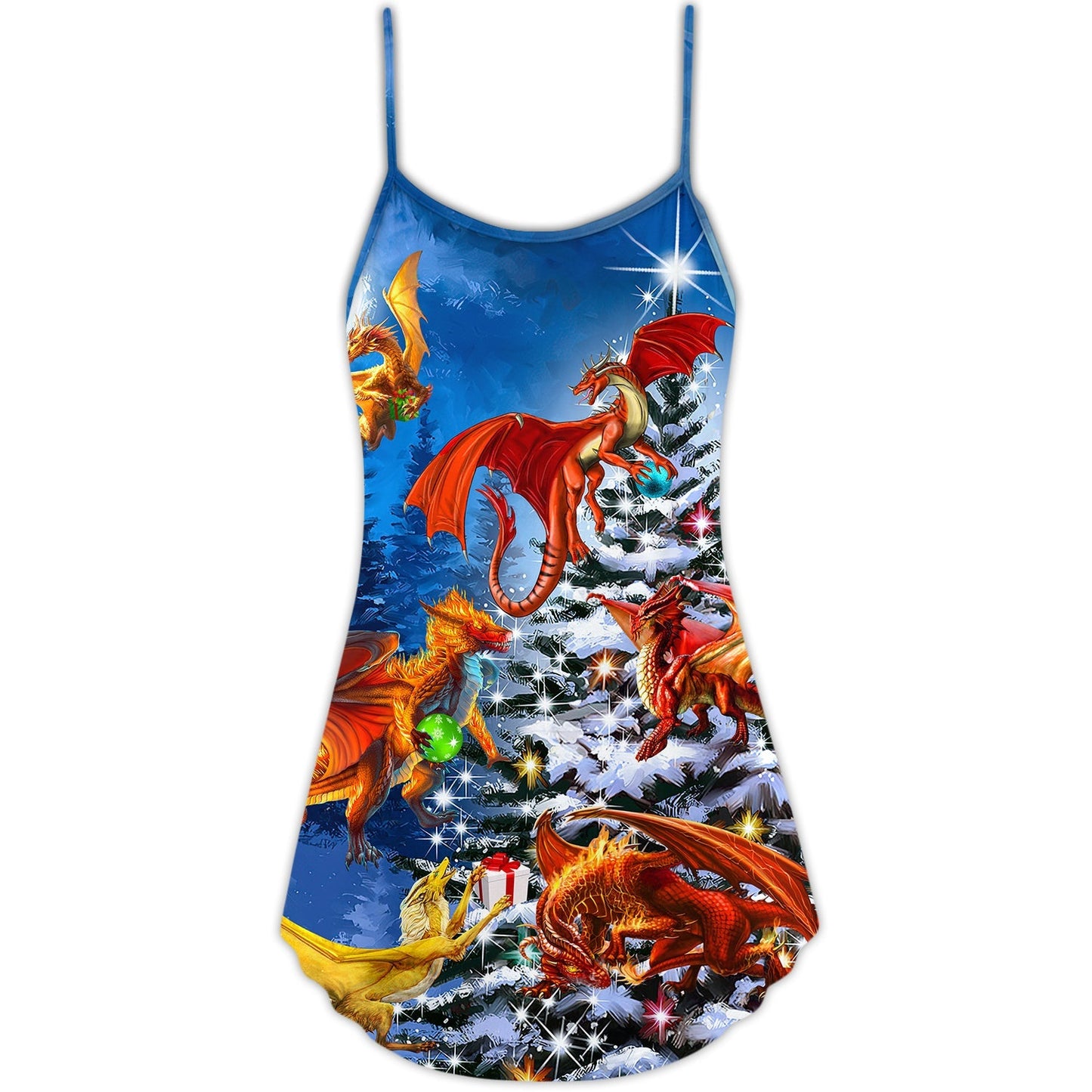 Christmas Dragon Family Love V-Neck Sleeveless Cami Dress For Festive Events And Casual Summer Styling