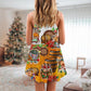 Christmas Nordic Symbol Party Fun V-Neck Sleeveless Cami Dress For Festive Events And Casual Summer Styling