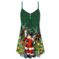 Santa Cowboy Green Christmas Style – Women's Summer Sleeveless V-Neck Camisole Dress