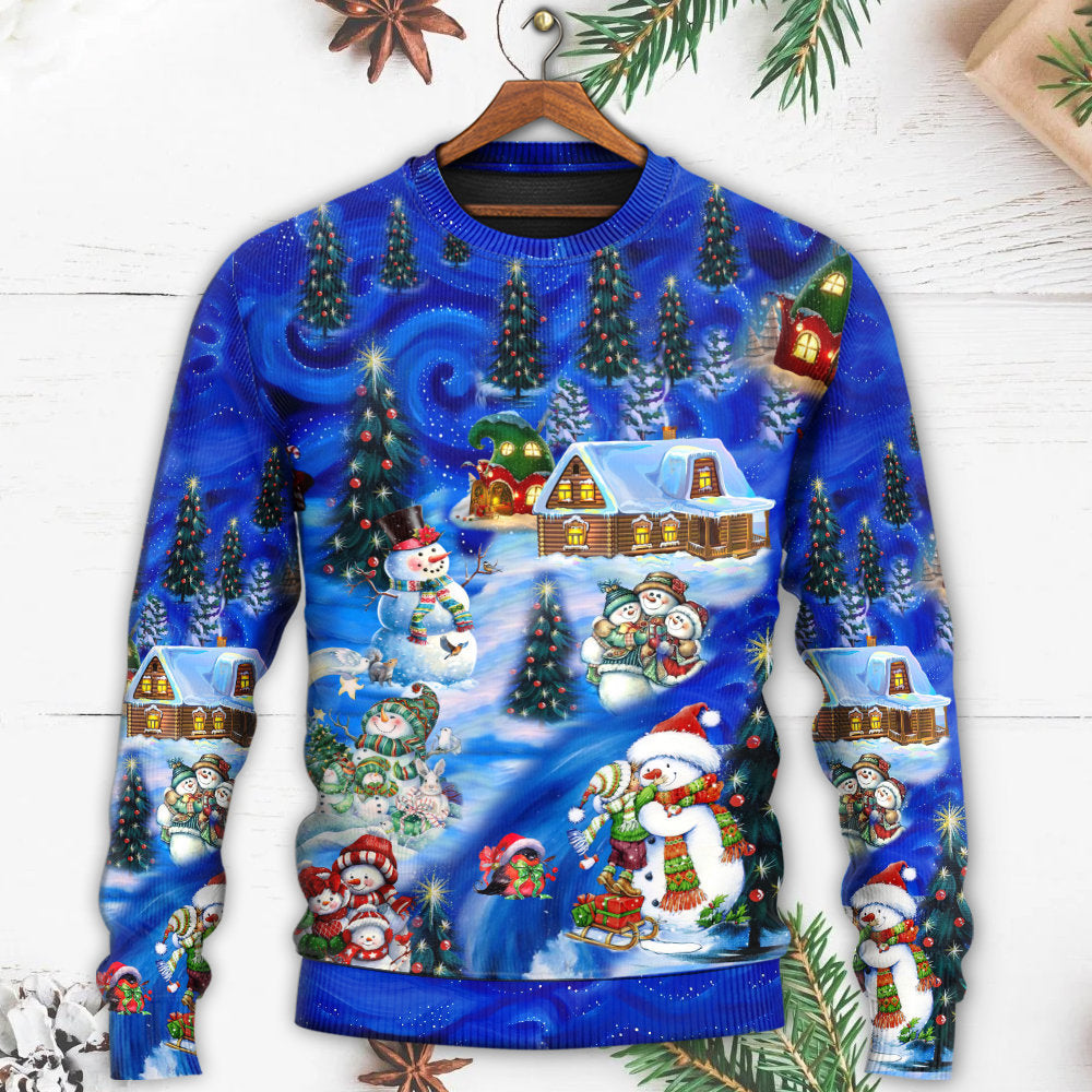 Christmas Snowman Chilling With Friends Sweater For Winter Parties Seasonal Adventures And Relaxed Everyday Styling