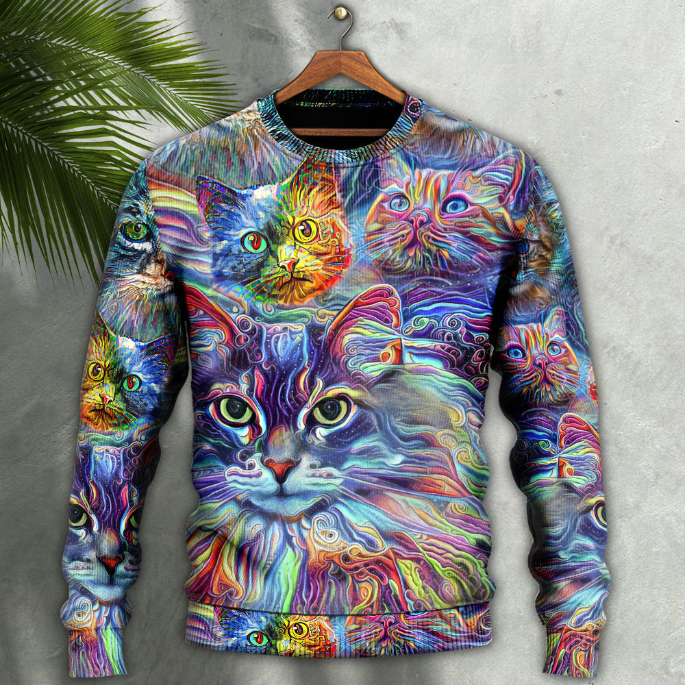 Hippie Colorful Cat Sweater For Creative Spirits Travel Parties And Comfortable Casual Wear