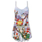 Santa And Gnomes Christmas Fun V-Neck Sleeveless Cami Dress For Festivals Travel And Relaxed Casual Summer Wear