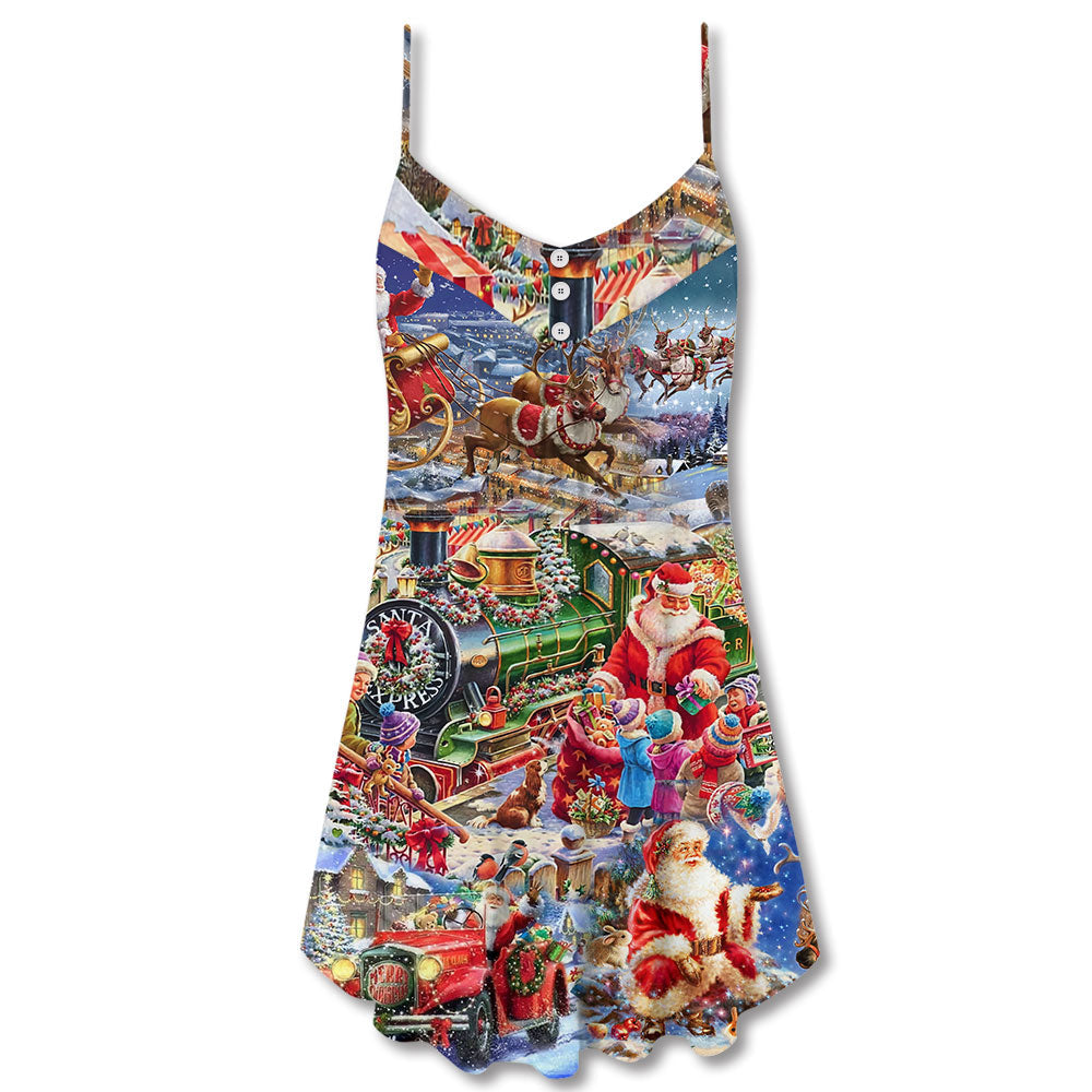 Christmas Joy Love Peace Family V-Neck Sleeveless Cami Dress For Festive Events And Casual Summer Styling
