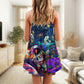 Hippie Galaxy Peace Life V-Neck Sleeveless Cami Dress For Festivals Vacations And Relaxed Artistic Styling
