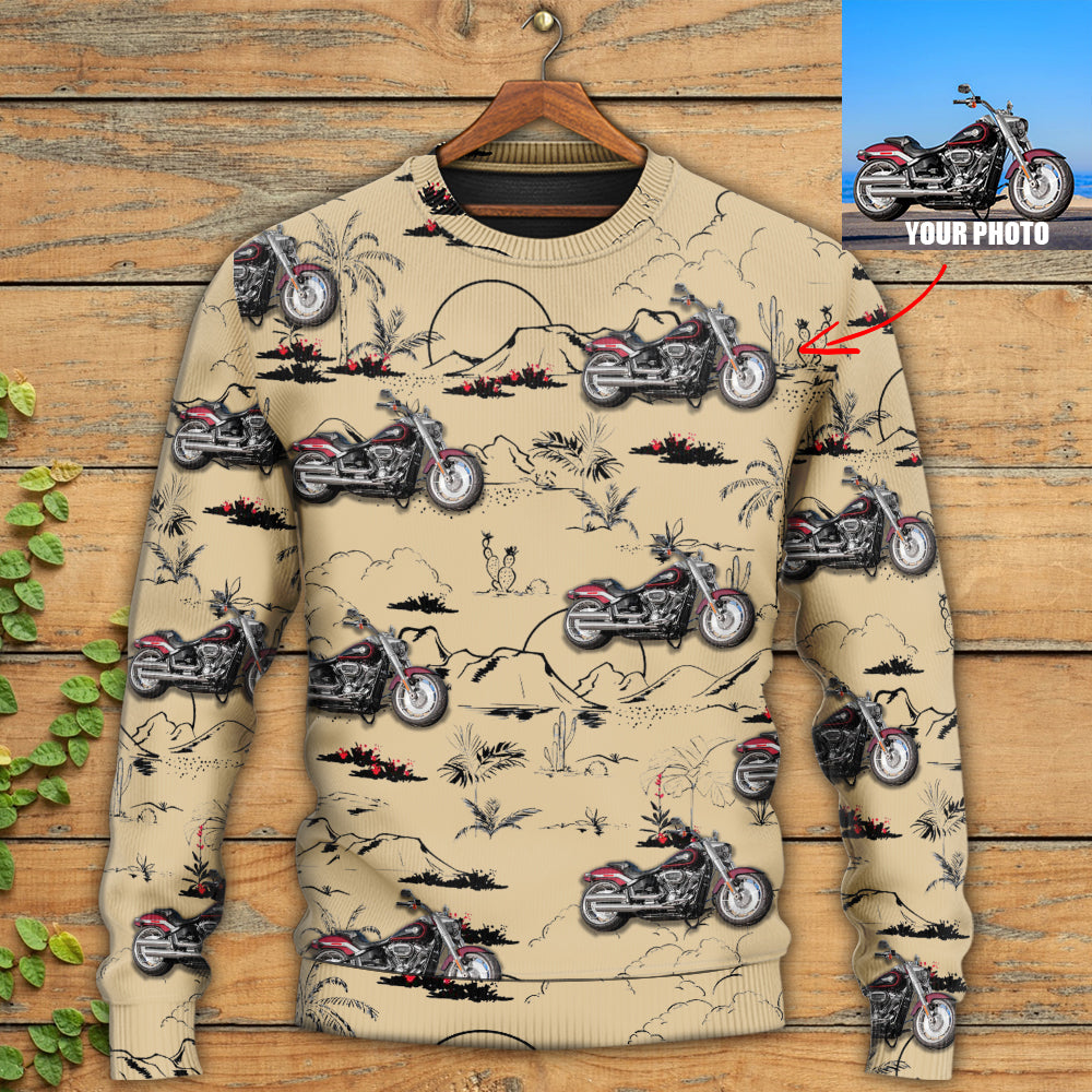 Motorcycle Desert Cactus Mountain Sweater For Motorsport Fans Travel Parties And Relaxed Daily Outfits