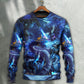 Blue Dragon Skull Fire Lightning Sweater For Fantasy Fans Casual Outings And Weekend Adventures