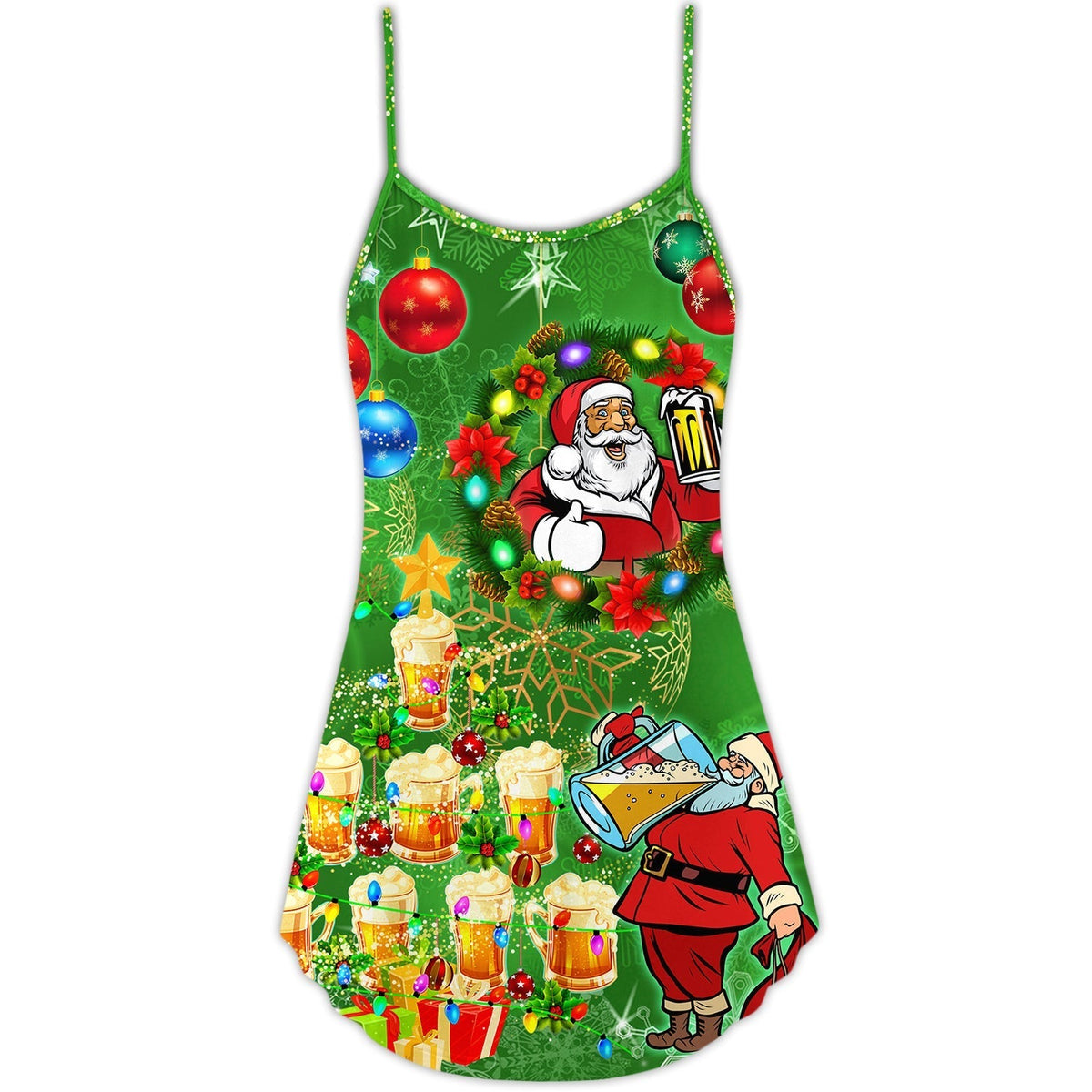 Funny Santa Drinking Party Christmas Lights V-Neck Sleeveless Cami Dress For Festive Events And Casual Summer Styling