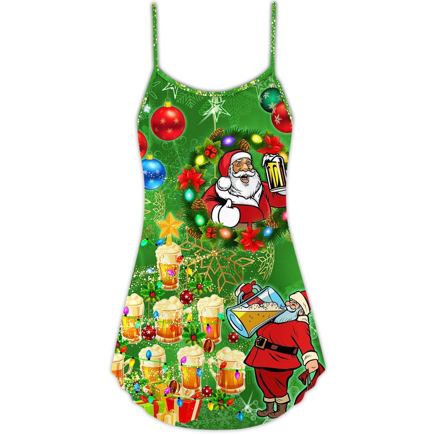Funny Santa Drinking Party Christmas Lights V-Neck Sleeveless Cami Dress For Festive Events And Casual Summer Styling