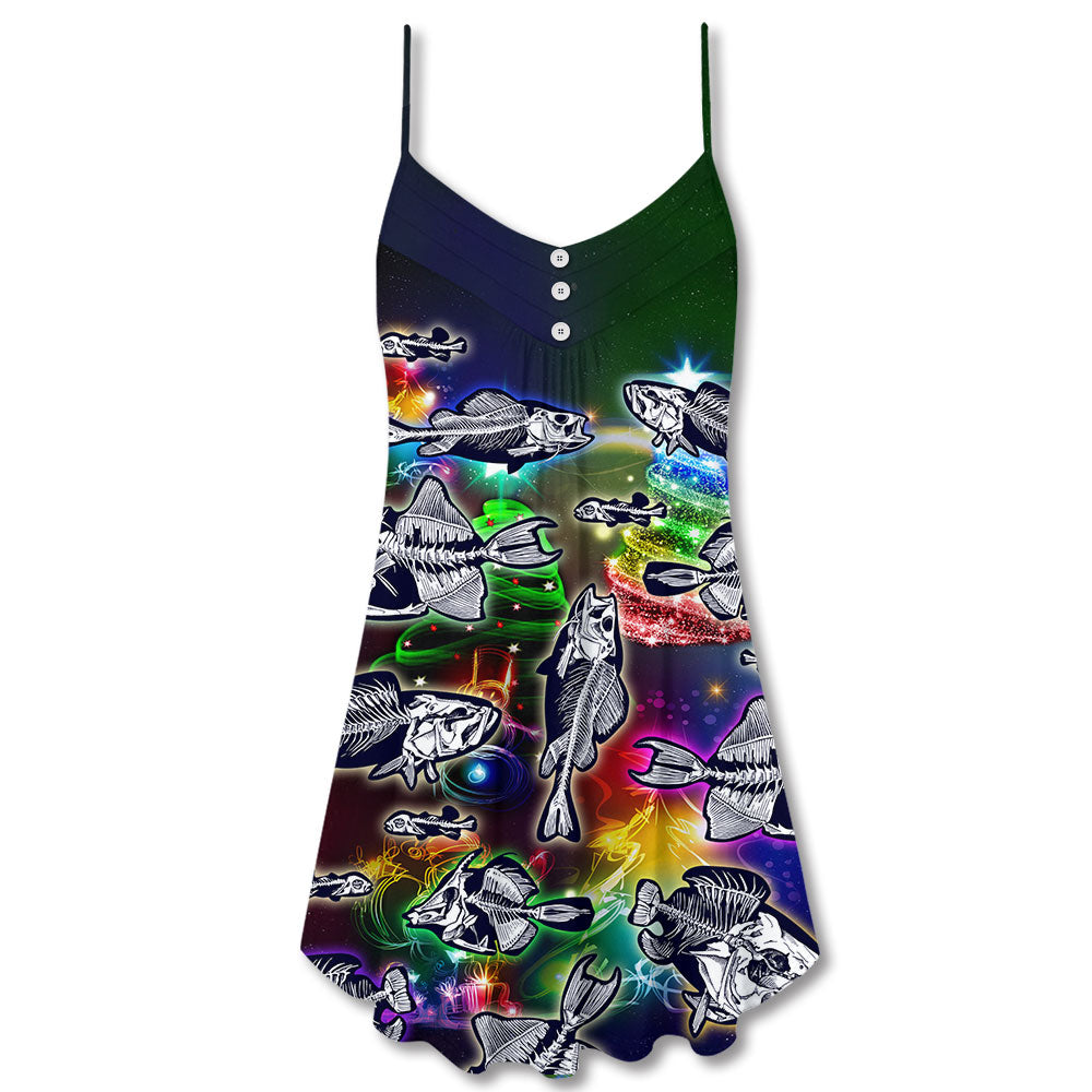 Fishing Merry Christmas Vibe V-Neck Sleeveless Cami Dress For Festive Events And Casual Summer Styling