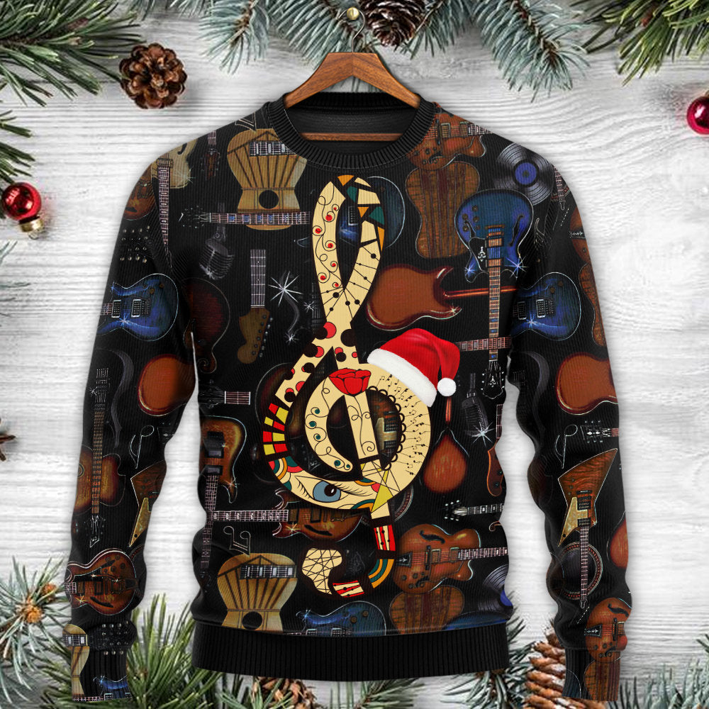 Christmas Guitar Happiness Santa Hat Sweater For Holiday Travel Winter Outings And Cheerful Gift Giving