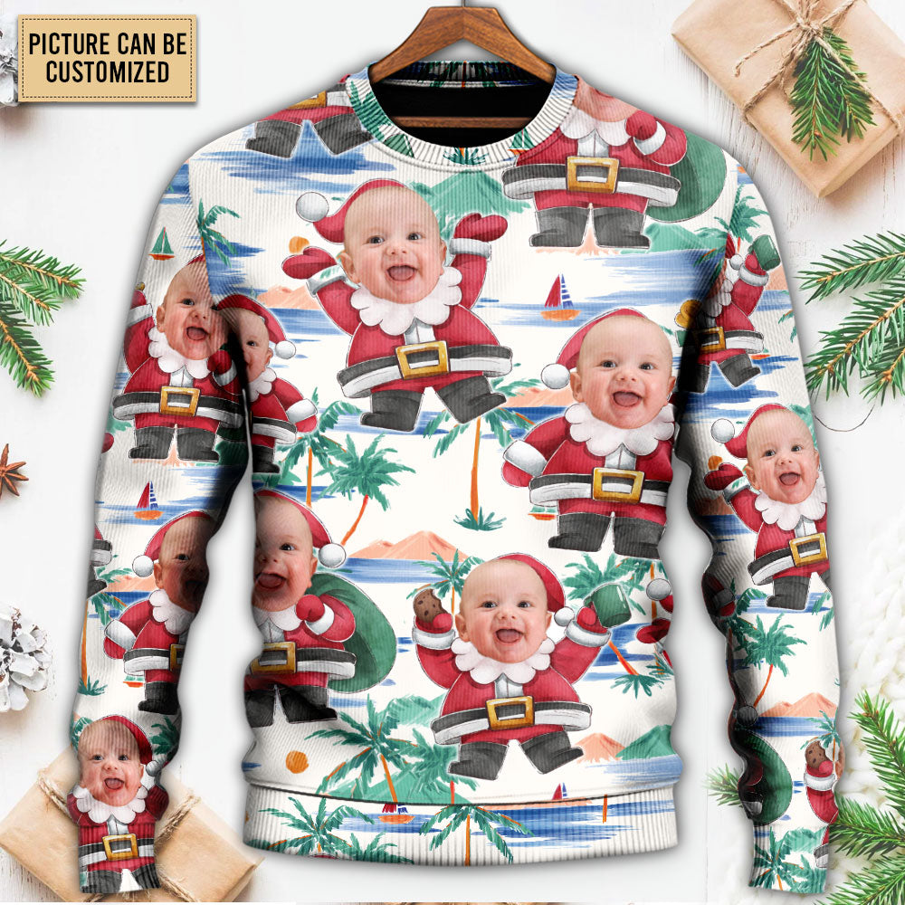 Christmas Santa Summer Beach Custom Sweater For Holiday Travel Winter Outings And Cheerful Gift Giving