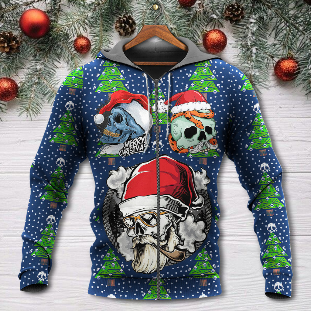 Christmas Skull Santa Hat Snow Hoodie For Christmas Events Holiday Travel And Comfortable Casual Outfits