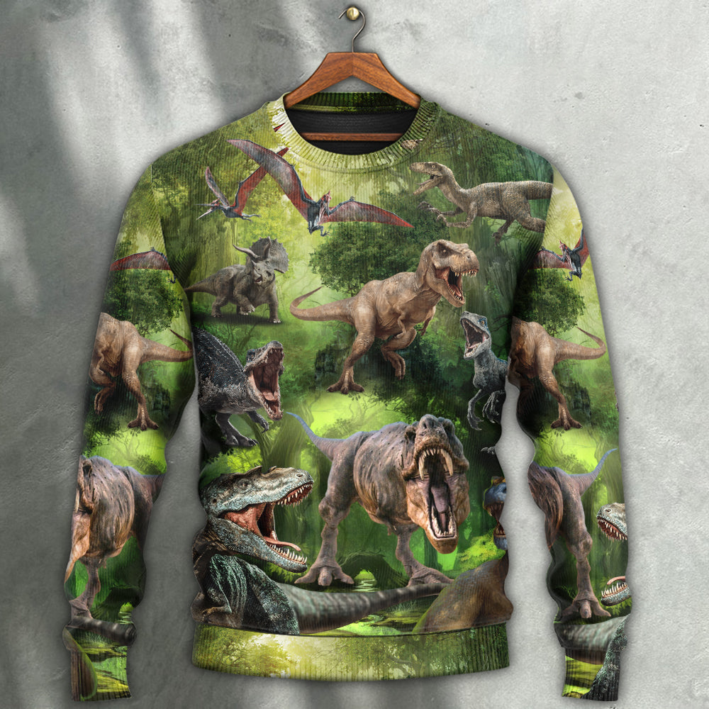 Dinosaur Forest Adventure Sweater For Casual Wear Travel Parties And Comfortable Seasonal Style